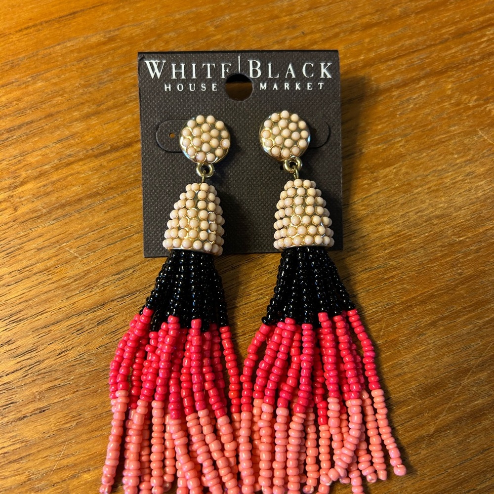White House Black Market Pink and Black Beaded Earrings